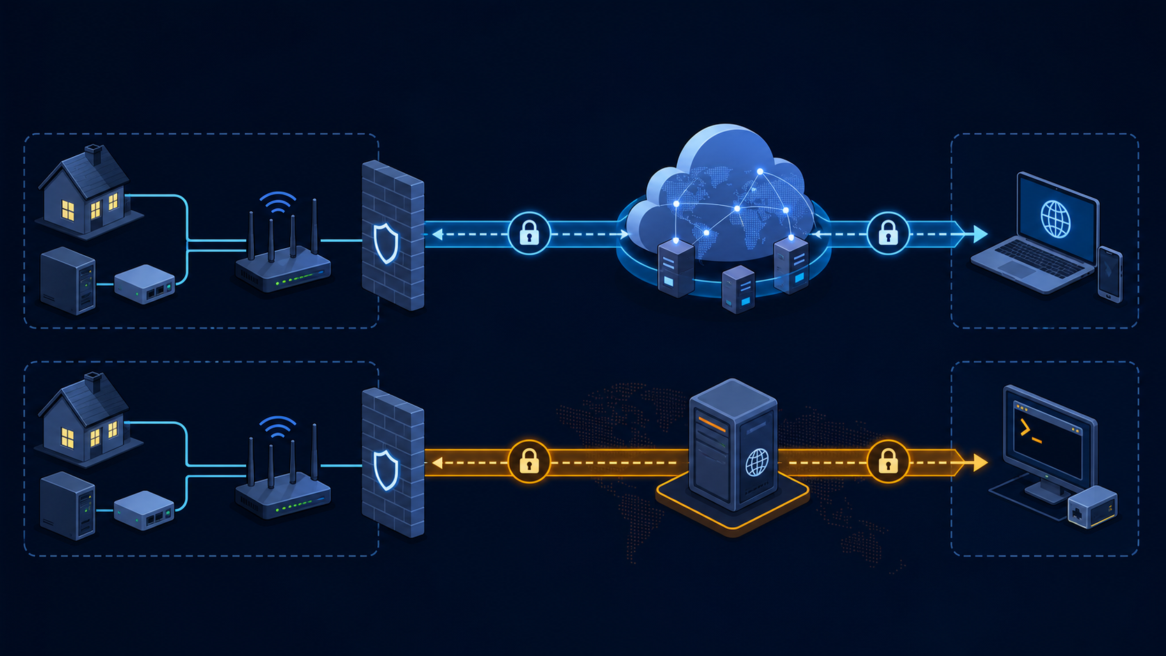 Cloudflare Tunnel 与 VPS FRP 数据路径拓扑对比