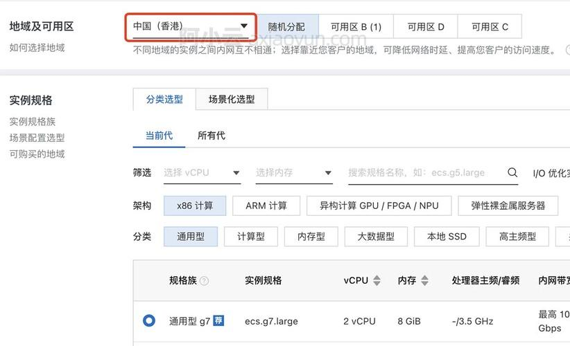 阿里云香港地域选择截图