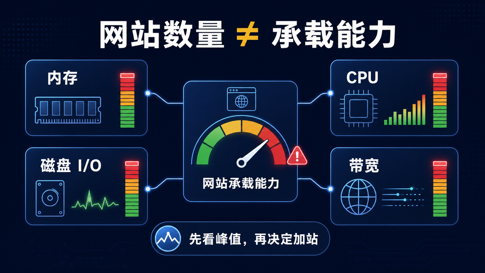网站数量与 VPS 资源瓶颈示意图