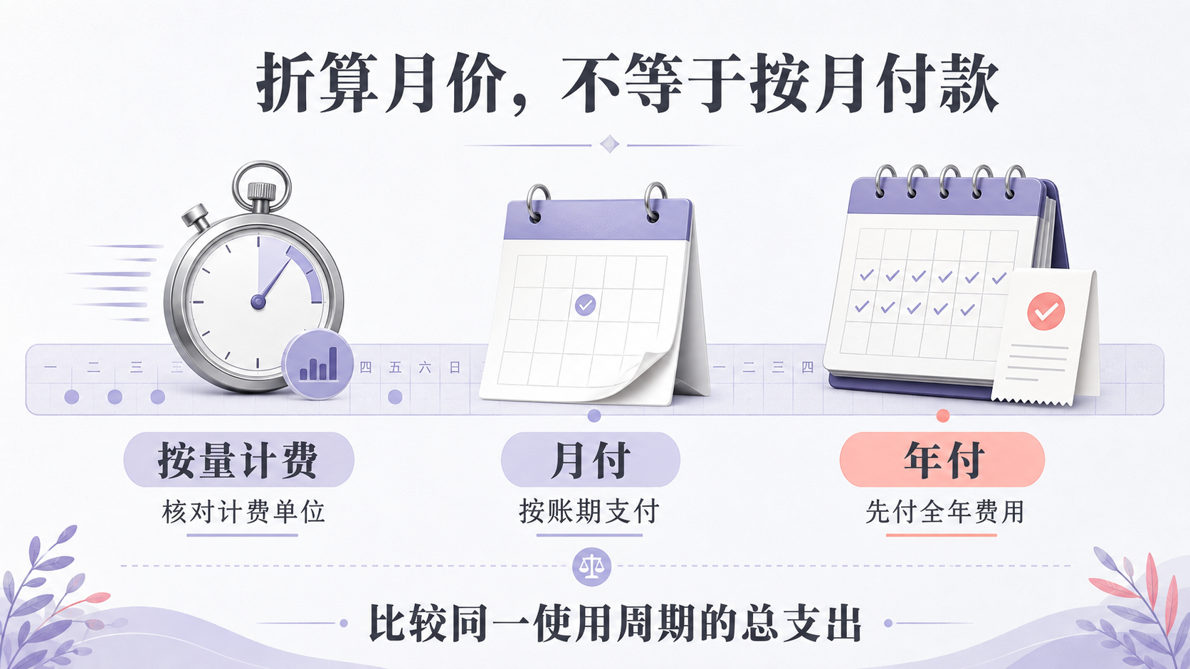 按量计费、月付与年付：比较同一使用周期的总支出