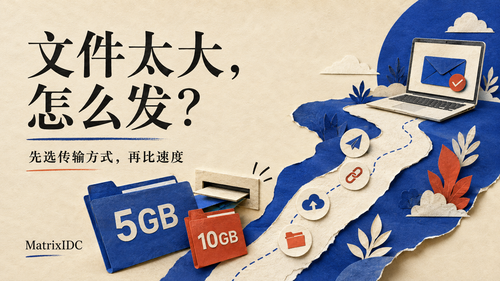 5GB和10GB文件夹遇到狭窄发送入口，另一条路径通向接收方电脑
