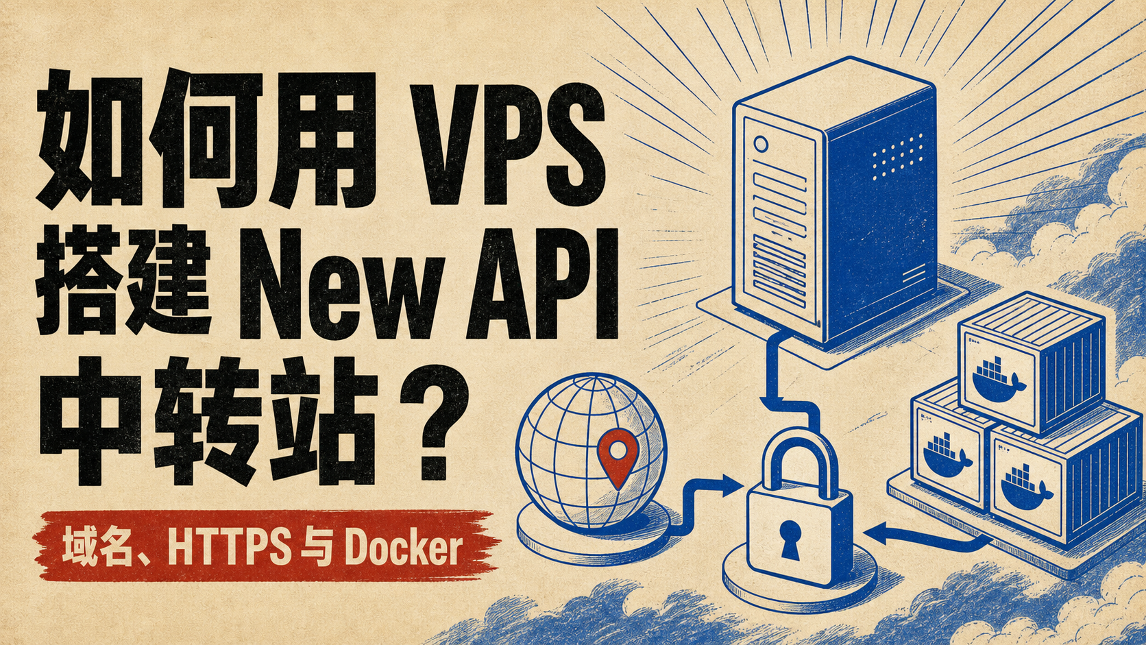 如何用 VPS 搭建 New API 中转站：域名、HTTPS 与 Docker 完整教程封面图