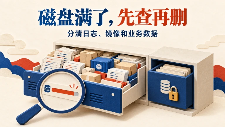 云服务器存储柜容量告警与受保护的数据库抽屉，提示先检查再清理