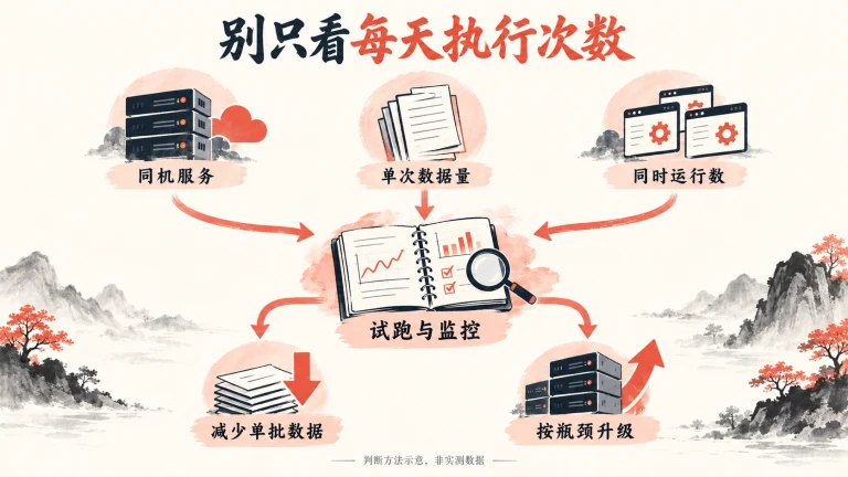 观察同机服务、单次数据量和并发任务，再决定优化工作流或升级资源