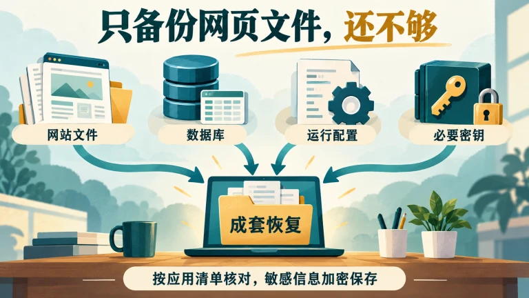 网站恢复需要配套的网站文件、数据库、配置和必要密钥