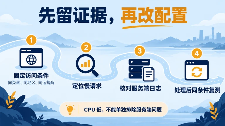 网站晚间变慢的检查顺序：固定条件、定位慢请求、核对日志，再复测