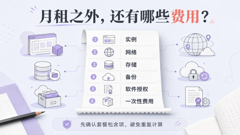 服务器费用组成:实例、网络、存储、备份、软件授权和一次性费用